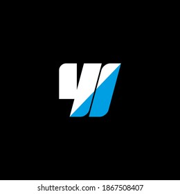 YI letter logo design on black background. YI creative initials letter logo concept. YI icon design. YI white and blue letter icon design on black background. Y I