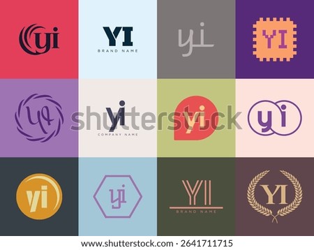 YI logo company template. Letter y and i logotype. Set different classic serif lettering and modern bold text with design elements. Initial font typography. Collection trendy business identity.