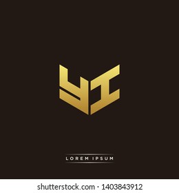 YI Logo Letter Initial Logo Designs Templete with Gold and Black Background