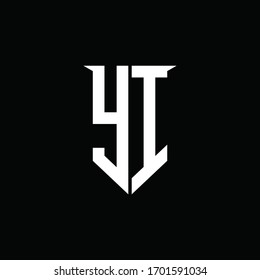 YI logo monogram with emblem shield style design template