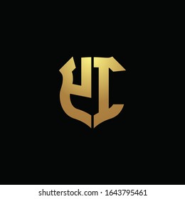 YI logo monogram with gold colors and shield shape design template