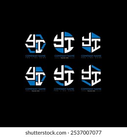 YI minimalista e design clássico conjunto de logotipo. Monograma YI poligonal e vetor de forma circular. IJ design exclusivo.
