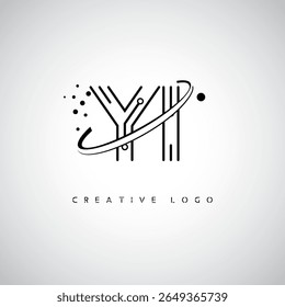 YI Orbit Monogram Logo - Futuristic Minimal Letter mark with Circular Line Art, Tech-Inspired Dots and Space Motion Concept for Modern Branding Identity (Logotipo de Monograma de Órbita YI - Marca de Letra Mínima Futurista com Linha de Arte Circular, Pontos Inspirados na Tecnologia e Conceito de Movimento Espacial para Identidade de Marca Moderna)