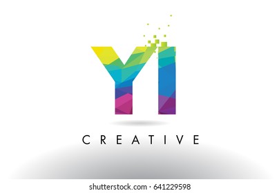 YI Y I Colorful Letter Design with Creative Origami Triangles Rainbow Vector.