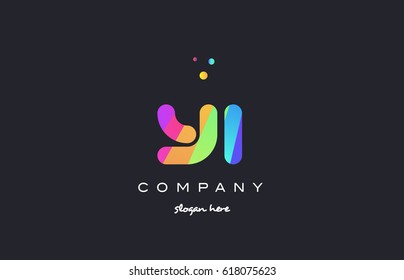 yi y i  creative rainbow green orange blue purple magenta pink artistic alphabet company letter logo design vector icon template