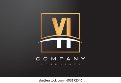 YI Y I Golden Letter Logo Design with Swoosh and Rectangle Square Box Vector Design.