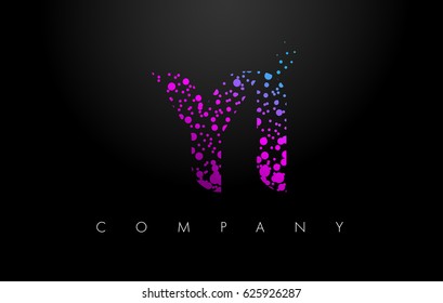 YI Y I Letter Logo with Purple Blue Particles and Bubble Dots Design Vector.