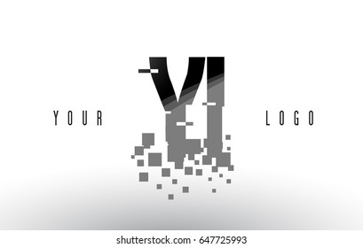 YI Y I Pixel Letter Logo with Digital Shattered Black Squares. Creative Letters Vector Illustration.