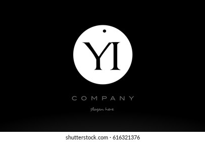 YI Y I simple black white circle background alphabet company logo design vector icon template