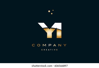 yi y i  white yellow gold golden metal metallic luxury alphabet company letter logo design vector icon template