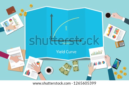 yield curve with team working together on the table vector illustration
