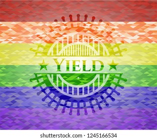 Yield emblem on mosaic background with the colors of the LGBT flag