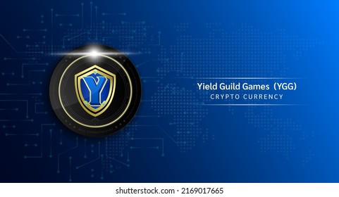 Yield Guild Games coin cryptocurrency token symbol. Crypto currency with stock market investment trading. Coin icon on dark background. Economic trends finance concept. 3D Vector illustration.