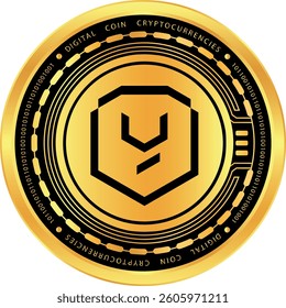yield guild games-ygg cryptocurrency drawings on abstract background. 3d illustrations.