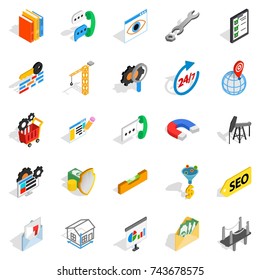 Yield icons set. Isometric set of 25 yield vector icons for web isolated on white background
