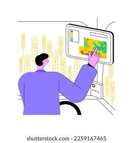 Yield monitoring isolated cartoon vector illustrations. Farmer monitoring the soil, map yield at harvest, smart farming, reduce environmental risks, precision agriculture vector cartoon.