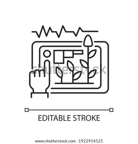 Yield prediction linear icon. Soil test information. Crop growth forecasting. Machine learning. Thin line customizable illustration. Contour symbol. Vector isolated outline drawing. Editable stroke