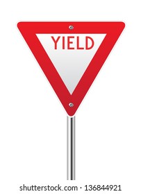 Yield sign on white background