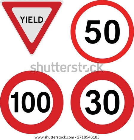 Yield sign and speed limit signs 30 50 100 traffic road