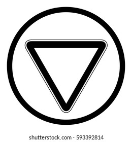 Yield triangle icon in circle on white background