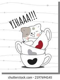 yihaaa!!!with cat playing with very happy t shirt graphic design vector illustration