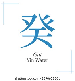 Yin water Gui, Bazi, chinese metaphysics symbol, one of the 10 heavenly stems in chinese astrology, hieroglyph