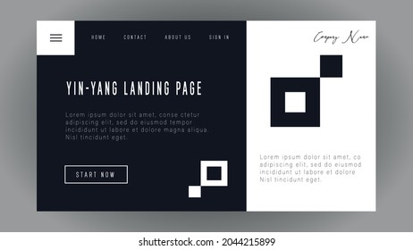 
Yin yan landing page template black and white design. Simple, conceptual, modern.