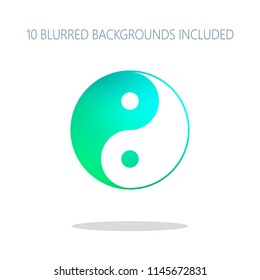 yin yan symbol. Colorful logo concept with simple shadow on white. 10 different blurred backgrounds included