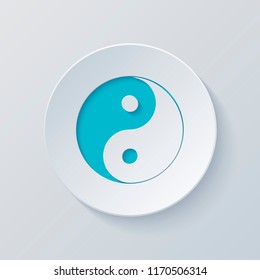 yin yan symbol. Cut circle with gray and blue layers. Paper style