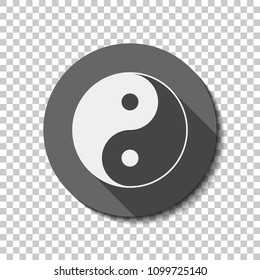 yin yan symbol. flat icon, long shadow, circle, transparent grid. Badge or sticker style