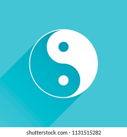 yin yan symbol. Gray icon with long shadow in bottom left corner on blue background