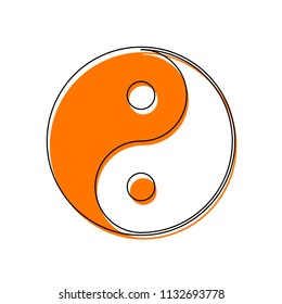 yin yan symbol. Isolated icon consisting of black thin contour and orange moved filling on different layers. White background
