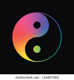 yin yan symbol. Rainbow color and dark background