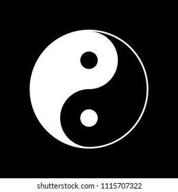 yin yan symbol. White icon on black background. Inversion