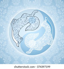 Yin Yang with abstract foxes with floral ornament