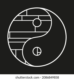 Yin and Yang. Abstract religious sign on isolated background. Black and white illustration