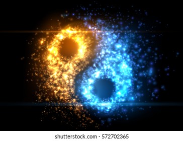 Yin yang abstract wallpaper, light and fire particles . Vector illustration