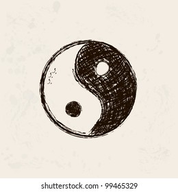 Yin And Yang Artistic Hand Drawn Symbol In Grunge Background