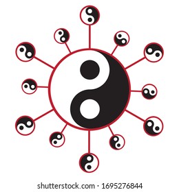 Yin yang balance concept in Covid-19 virus isolated on white background. 