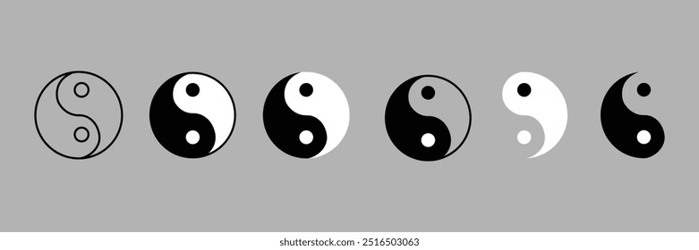 Yin yang balance and harmony black and white vector icon set. Taoism sign. meditation, karma, Buddhism and japan. Black white icon.