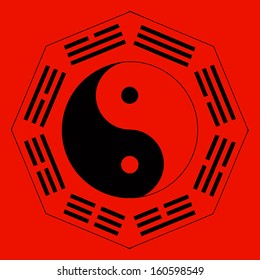 Yin and Yang balance symbol with trigrams 
