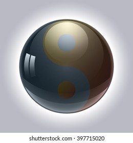 Yin Yang ball on a gray background,  stylish illustration