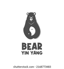 yin yang bear black and white illustration logo