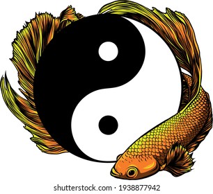 Yin Yang betta splendens fish vector illustration art