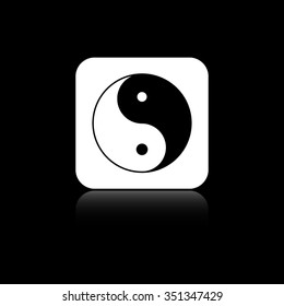 Yin and yang - black vector icon on the white button