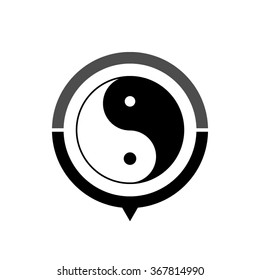 Yin and yang - black vector icon; map pointer;  message bubble