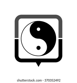 Yin and yang - black vector icon; map pointer;  message bubble