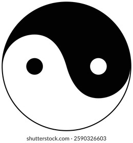 Yin and yang black and white color symbol representing balance and harmony. Classic representation of opposing forces.