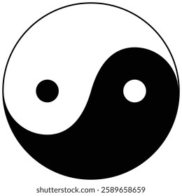 Yin and Yang black and white illustration symbol representing balance, harmony and interconnectedness.