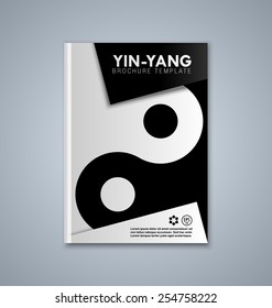 Yin and Yang brochure or book cover template on grey background